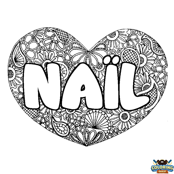 Coloring page first name NA&Iuml;L - Heart mandala background