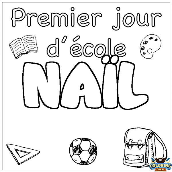 Coloring page first name NA&Iuml;L - School First day background