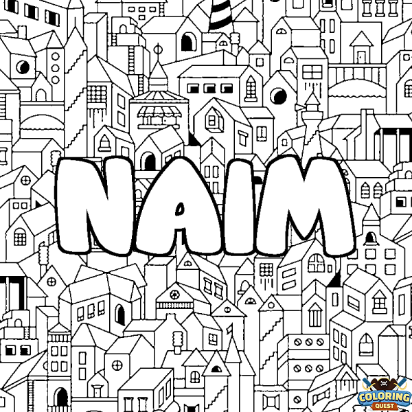 Coloring page first name NAIM - City background