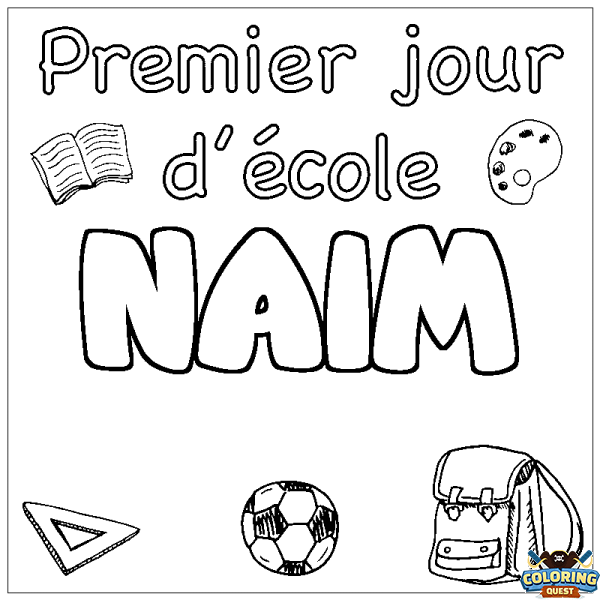 Coloring page first name NAIM - School First day background