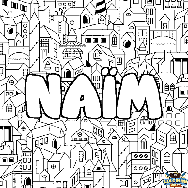 Coloring page first name NA&Iuml;M - City background