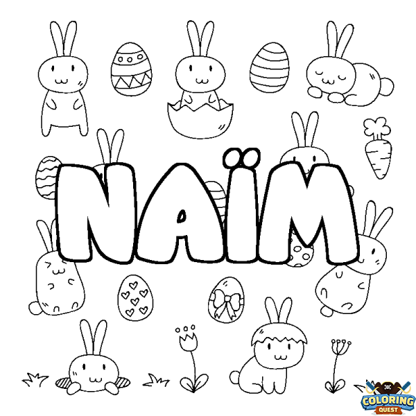 Coloring page first name NA&Iuml;M - Easter background