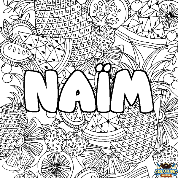 Coloring page first name NA&Iuml;M - Fruits mandala background