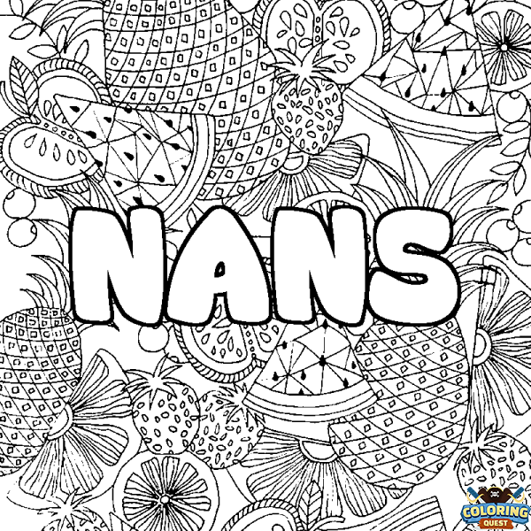 Coloring page first name NANS - Fruits mandala background