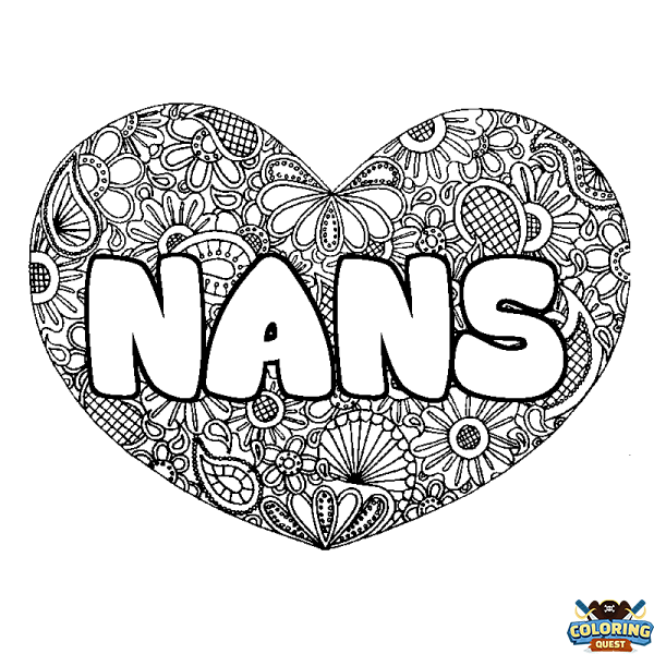 Coloring page first name NANS - Heart mandala background