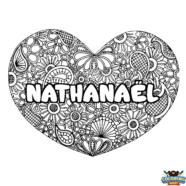 Coloring page first name NATHANA&Euml;L - Heart mandala background