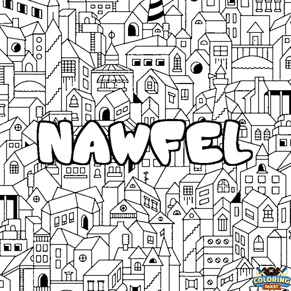 Coloring page first name NAWFEL - City background