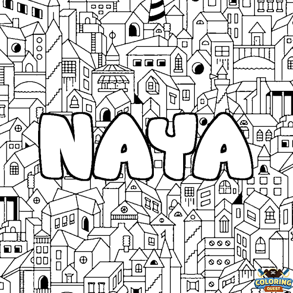 Coloring page first name NAYA - City background