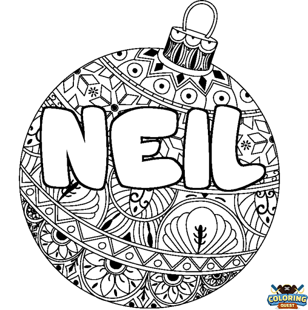 Coloring page first name NEIL - Christmas tree bulb background