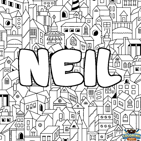 Coloring page first name NEIL - City background