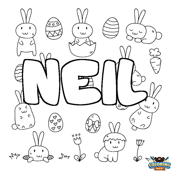 Coloring page first name NEIL - Easter background