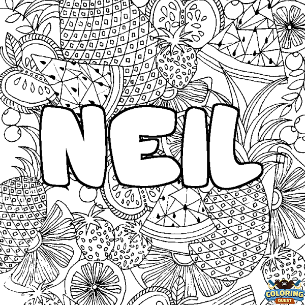 Coloring page first name NEIL - Fruits mandala background