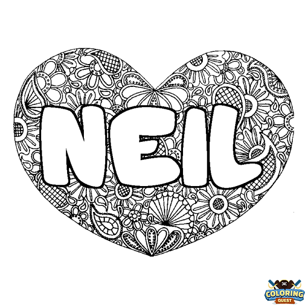 Coloring page first name NEIL - Heart mandala background