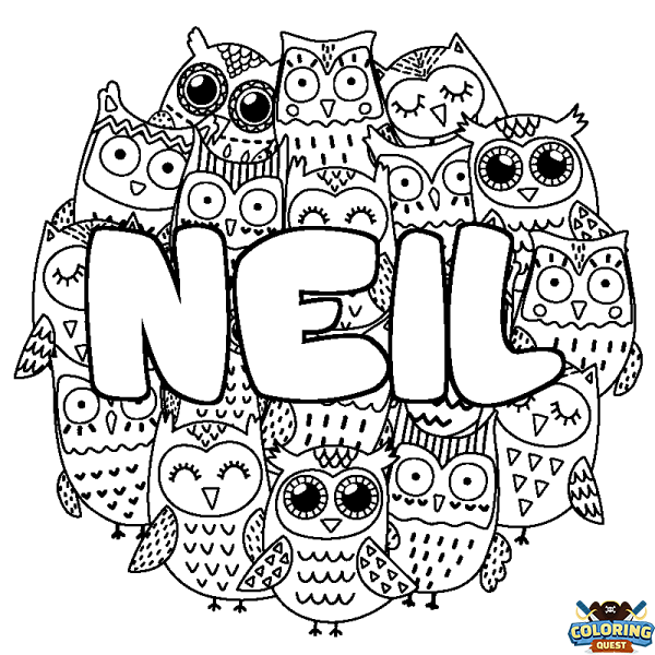 Coloring page first name NEIL - Owls background