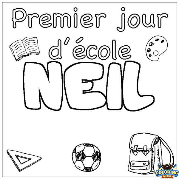 Coloring page first name NEIL - School First day background