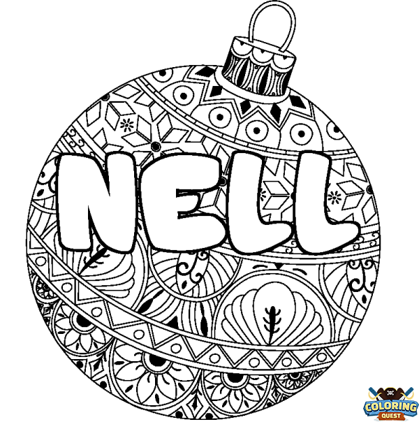 Coloring page first name NELL - Christmas tree bulb background