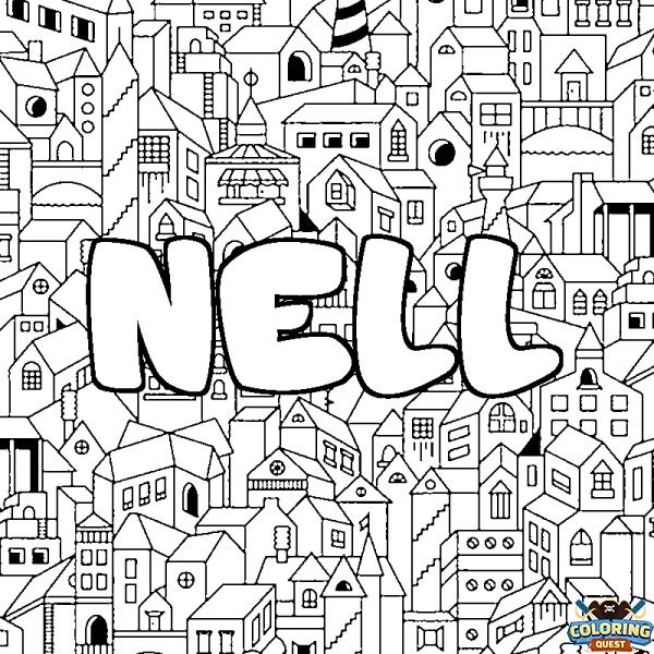 Coloring page first name NELL - City background