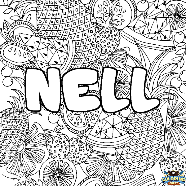 Coloring page first name NELL - Fruits mandala background