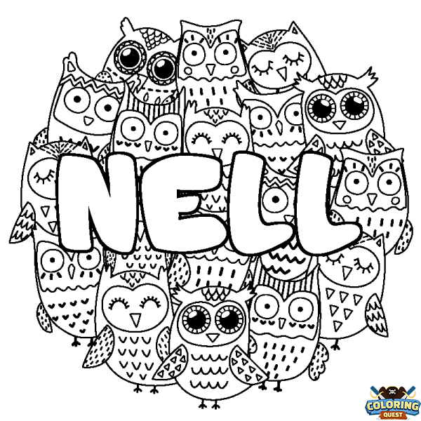 Coloring page first name NELL - Owls background