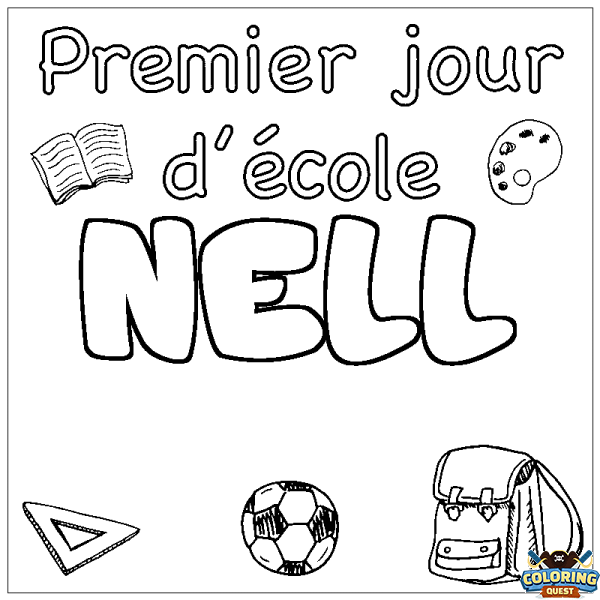 Coloring page first name NELL - School First day background