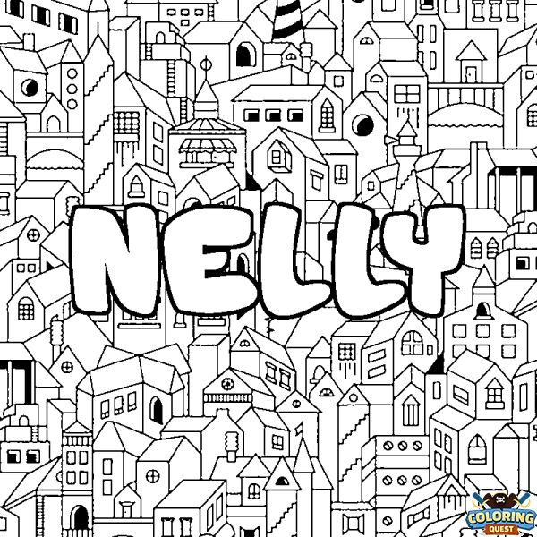 Coloring page first name NELLY - City background