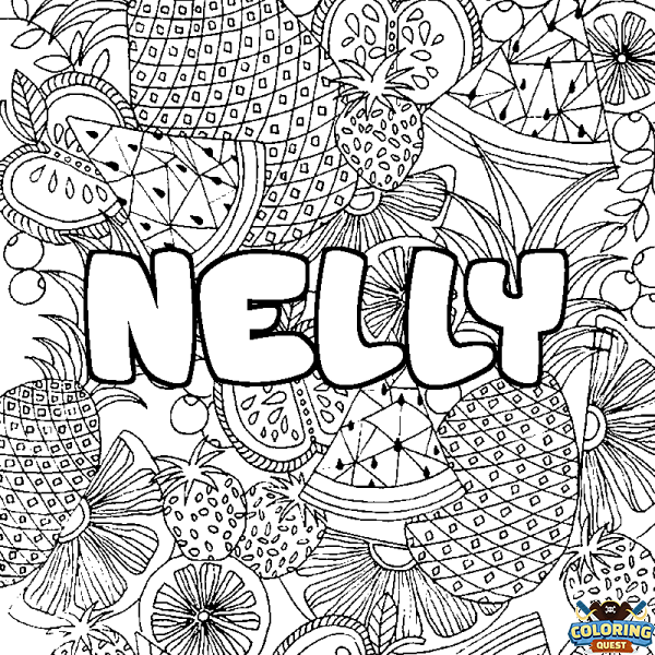 Coloring page first name NELLY - Fruits mandala background