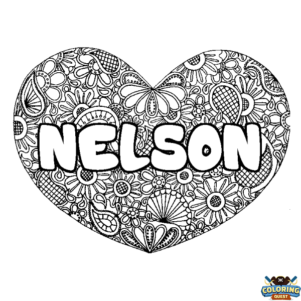 Coloring page first name NELSON - Heart mandala background