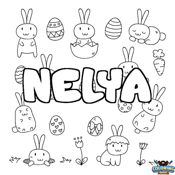 Coloring page first name NELYA - Easter background