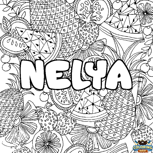 Coloring page first name NELYA - Fruits mandala background