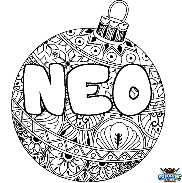 Coloring page first name NEO - Christmas tree bulb background