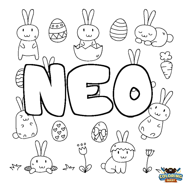 Coloring page first name NEO - Easter background