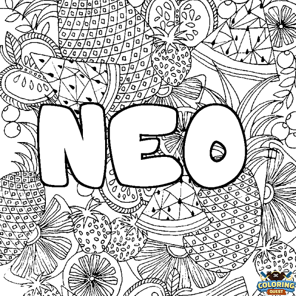 Coloring page first name NEO - Fruits mandala background