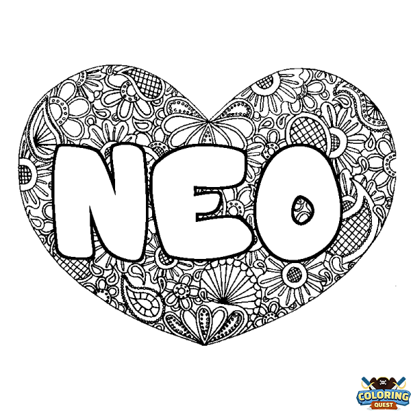 Coloring page first name NEO - Heart mandala background