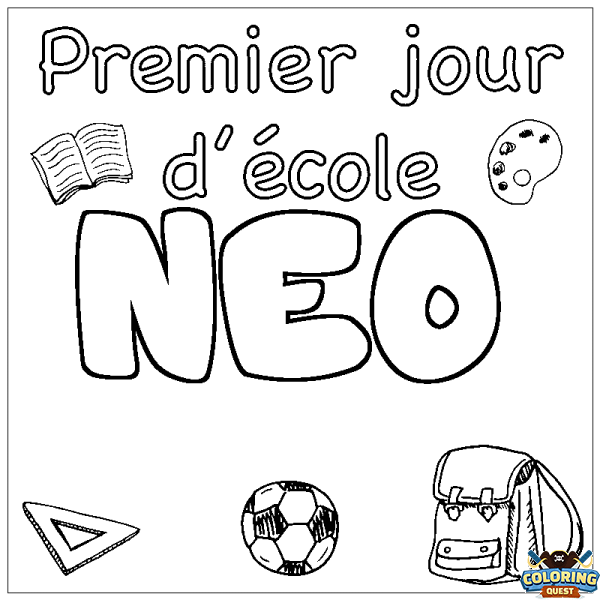 Coloring page first name NEO - School First day background