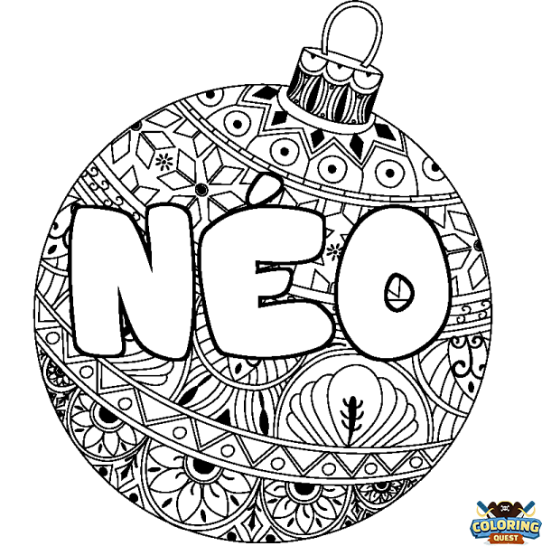 Coloring page first name N&Eacute;O - Christmas tree bulb background