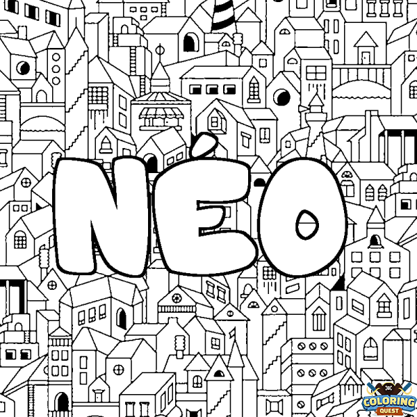 Coloring page first name N&Eacute;O - City background