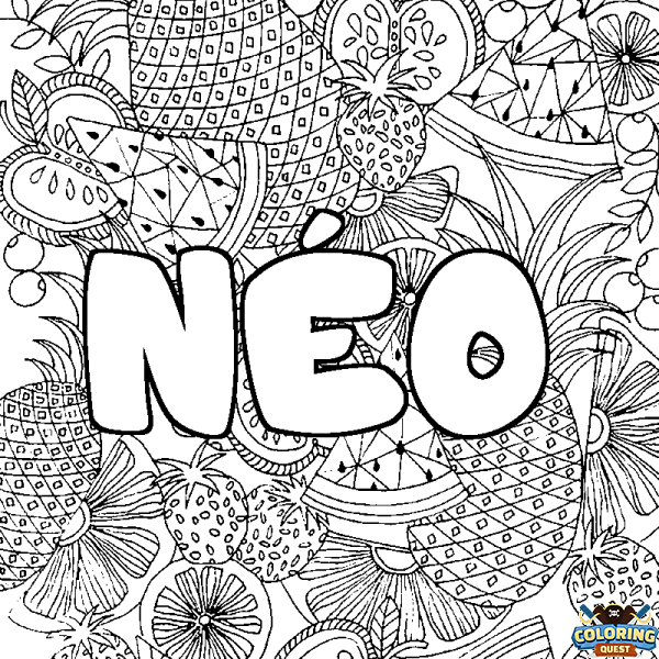 Coloring page first name N&Eacute;O - Fruits mandala background