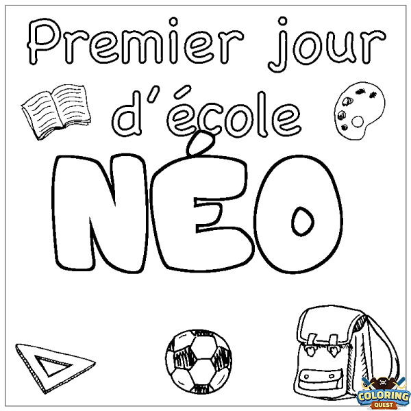 Coloring page first name N&Eacute;O - School First day background