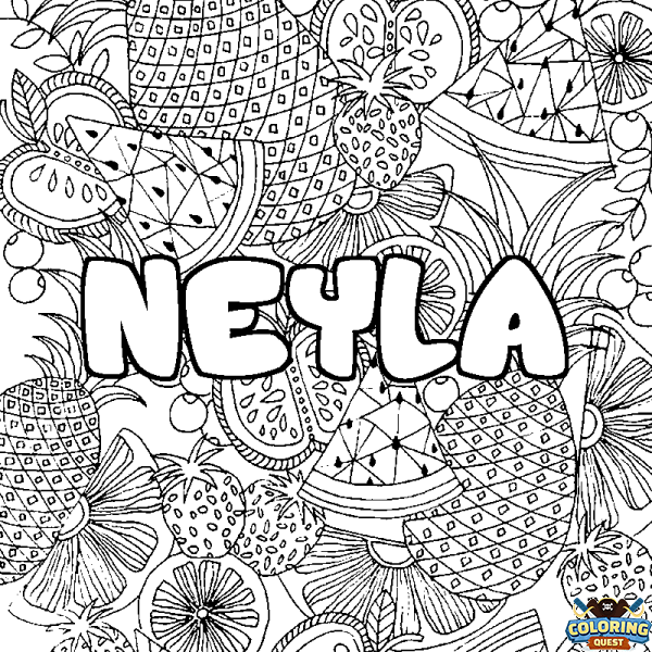 Coloring page first name NEYLA - Fruits mandala background