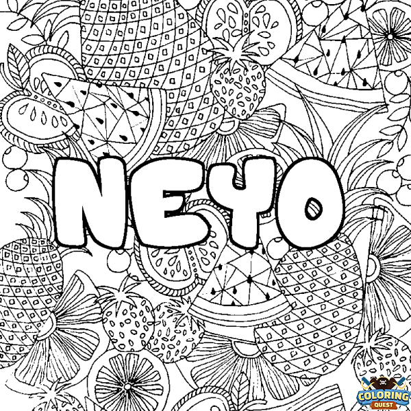 Coloring page first name NEYO - Fruits mandala background