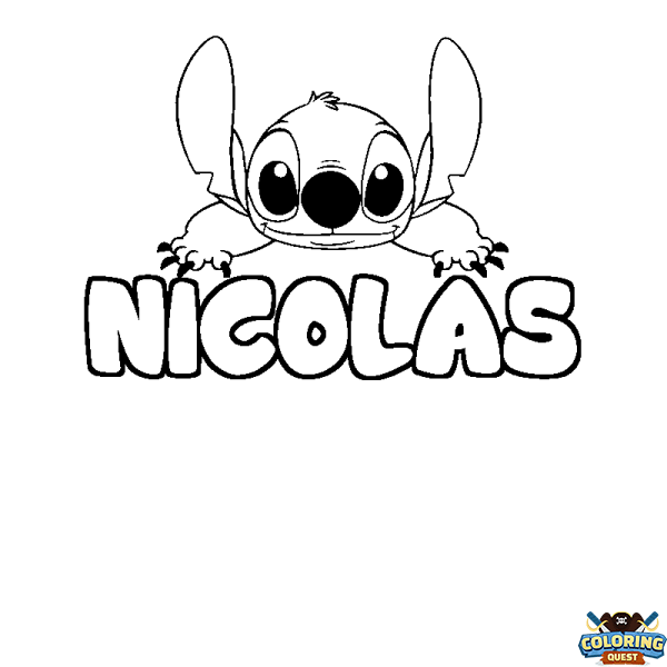 Coloring page first name NICOLAS - Stitch background