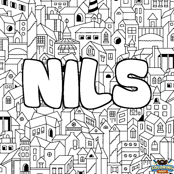 Coloring page first name NILS - City background