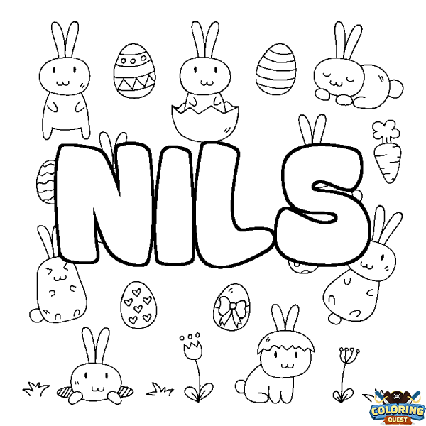 Coloring page first name NILS - Easter background