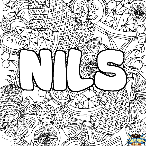 Coloring page first name NILS - Fruits mandala background