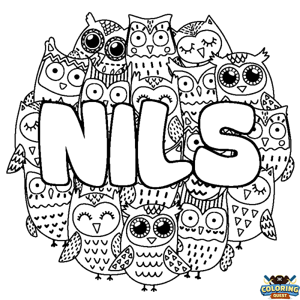 Coloring page first name NILS - Owls background