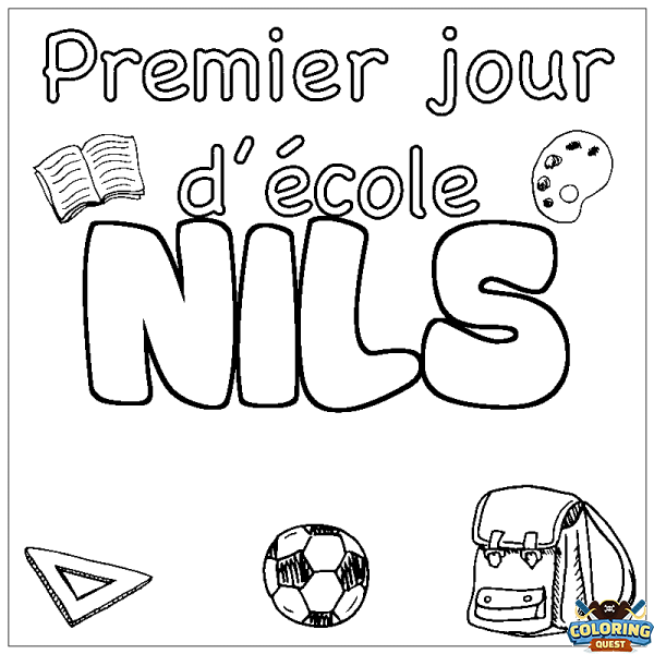 Coloring page first name NILS - School First day background