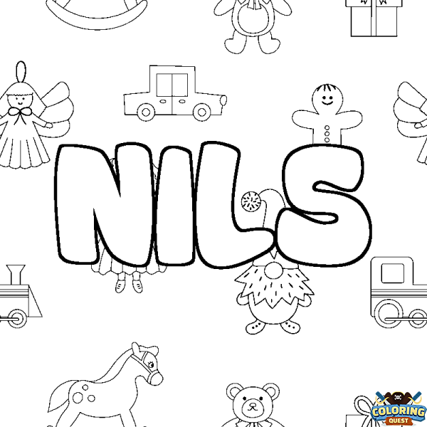 Coloring page first name NILS - Toys background