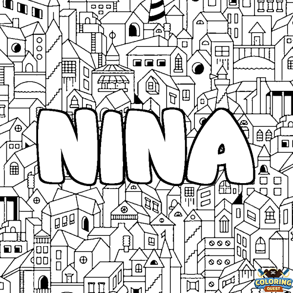 Coloring page first name NINA - City background