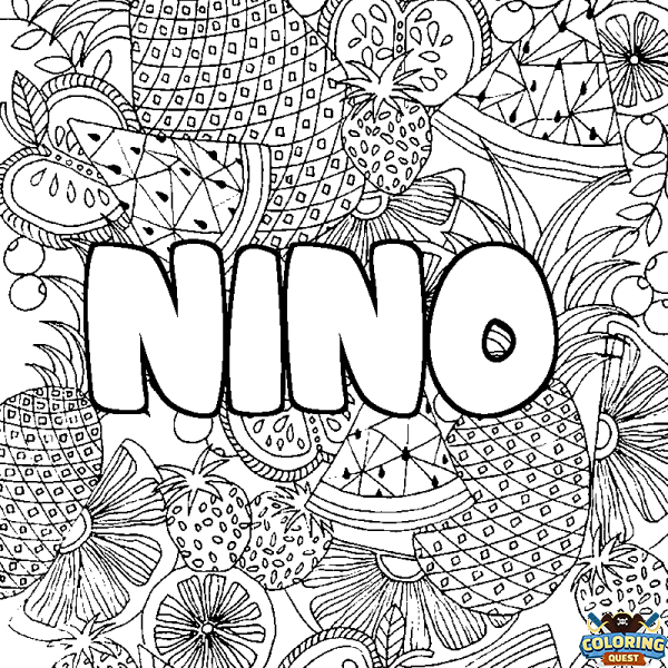 Coloring page first name NINO - Fruits mandala background