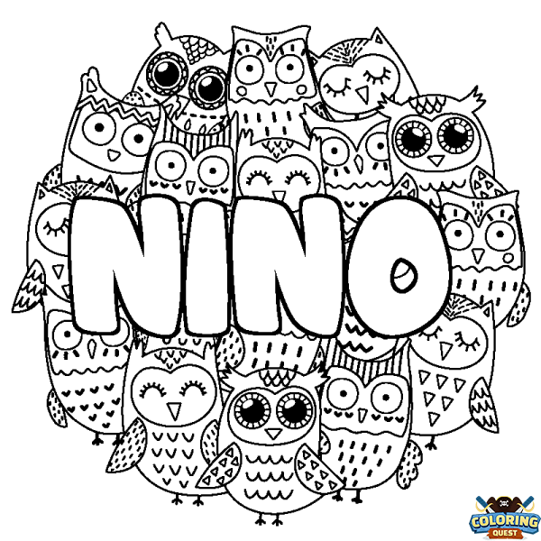 Coloring page first name NINO - Owls background